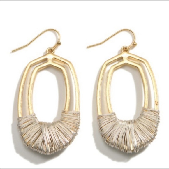 NEW•UNIQUE OVAL GOLDEN WIRE ACCENTED EARRINGS - Picture 4 of 13